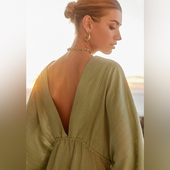 KHAKI GREEN KAFTAN DRESS - XL - NEXT DIRECT - COTTON MIX - Picture 5 of 7